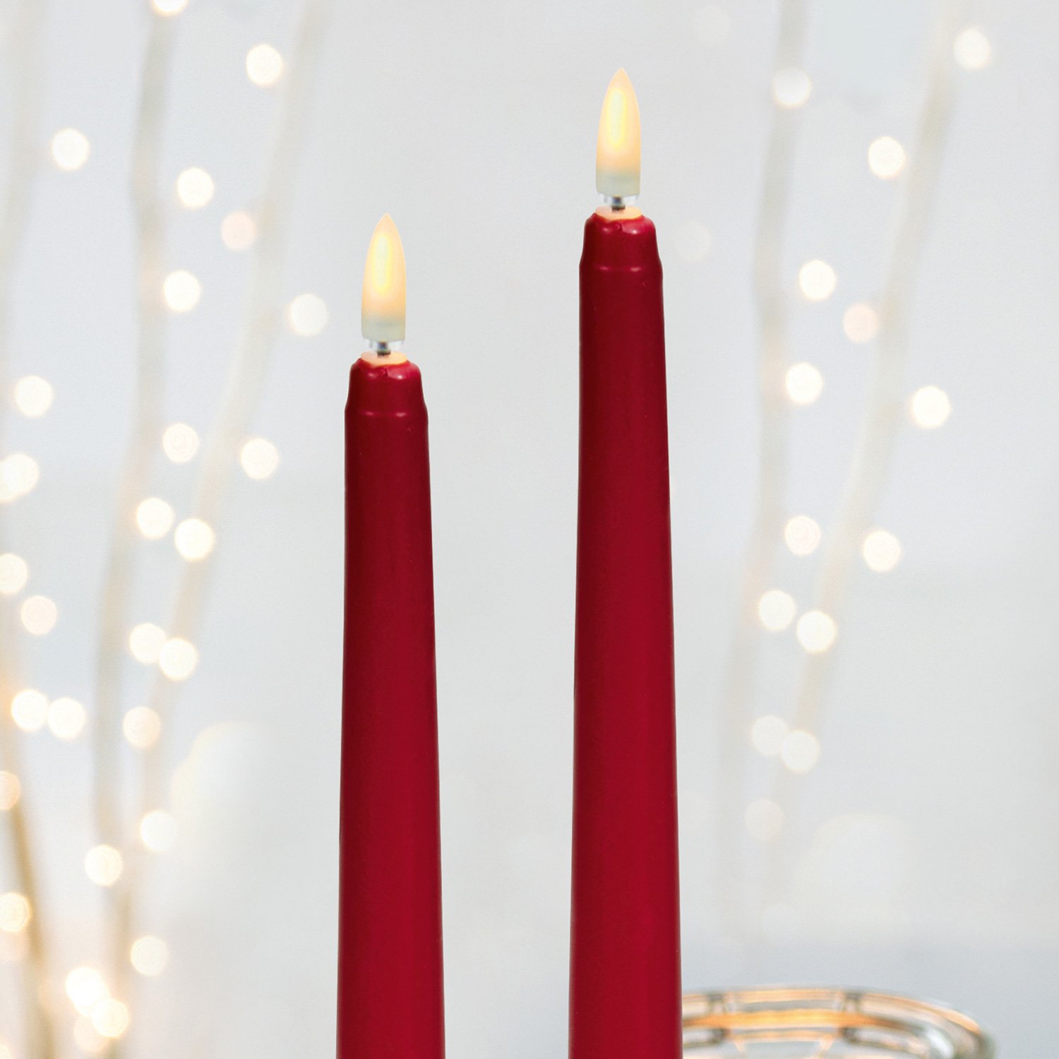 Click to view product details and reviews for 27cm Flickabright Dinner Candles Red.