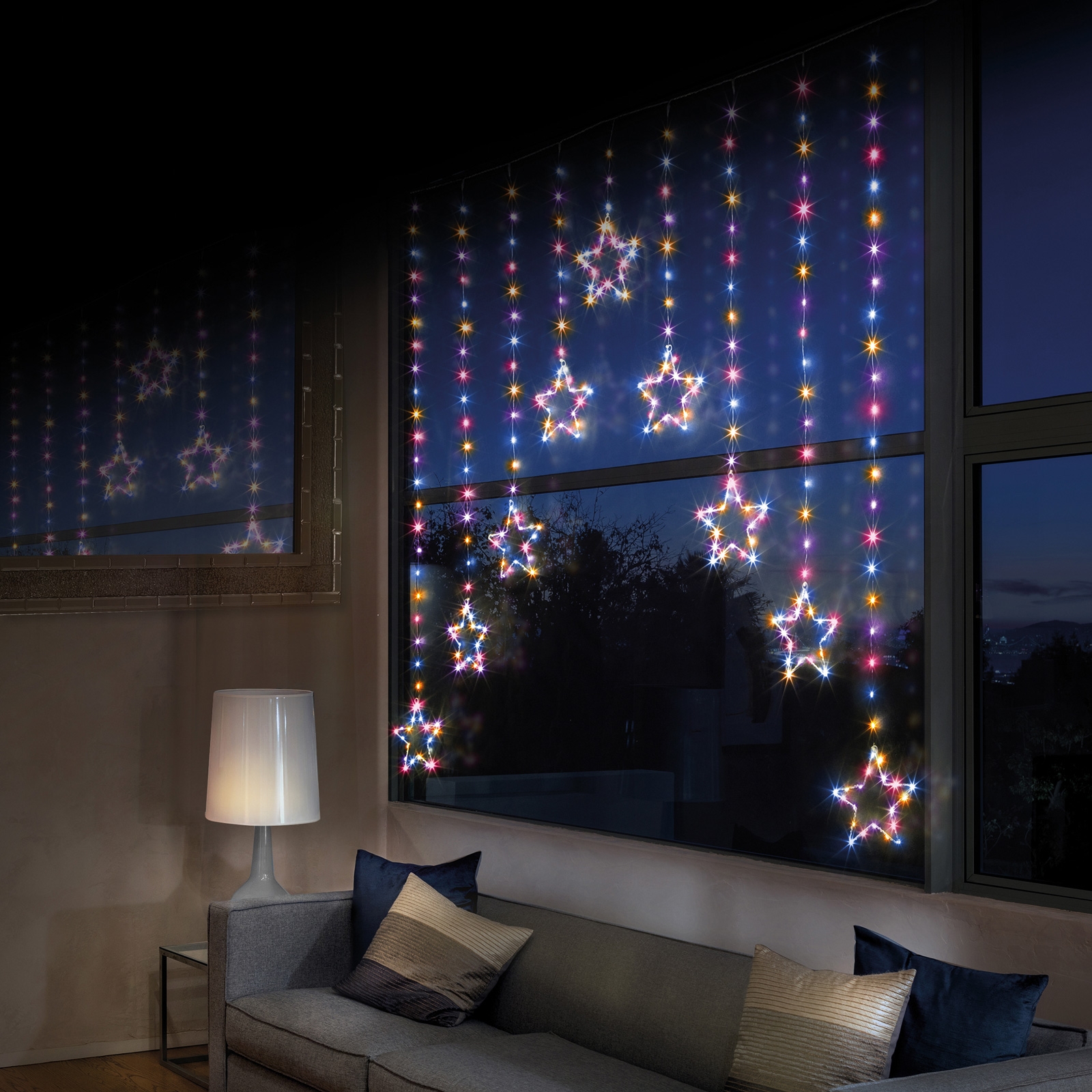 Image of 303 Rainbow LED Star Curtain Light 1.2M x 1.2M