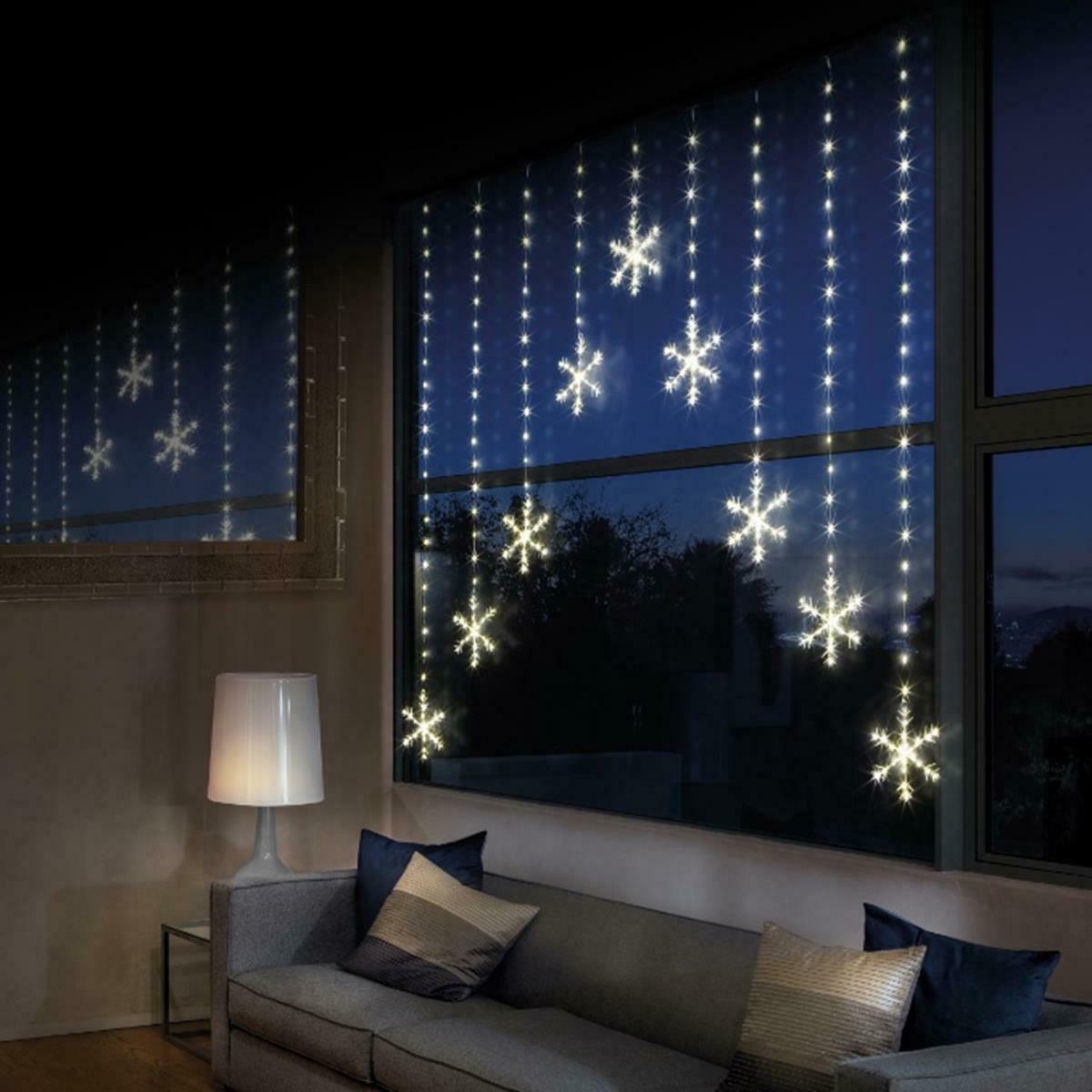 Click to view product details and reviews for 339 Led Snowflake Light Curtain Warm White.