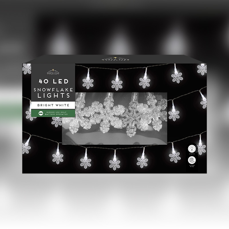 40 Led Snowflake Lights Bright White Battery Op