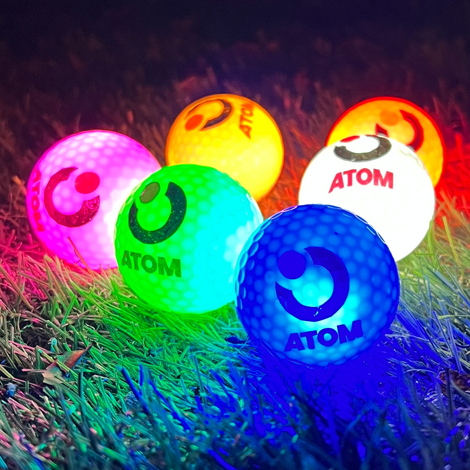 Atom Mixed Colour Led Light Up Golf Balls 6 Pack