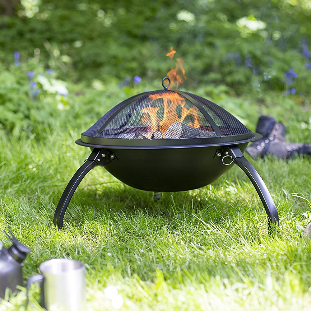 Portable Camping Steel Fire Pit With Bbq Grill
