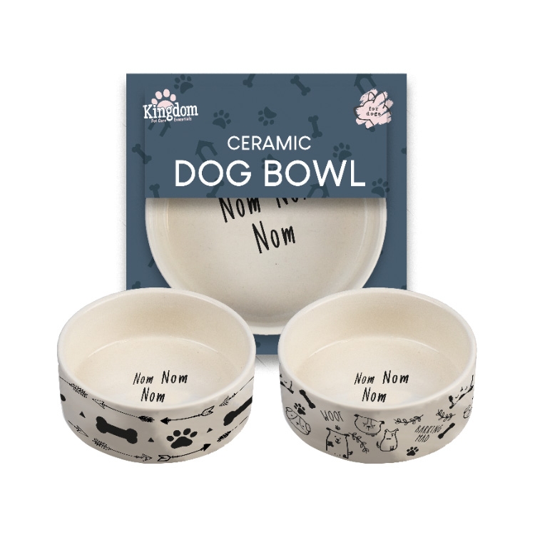 Click to view product details and reviews for Ceramic Dog Bowl Nom Nom Nom.