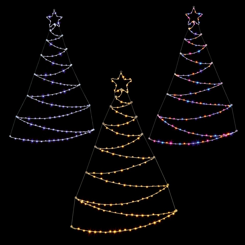 Available in Bright White, Warm White, or Rainbow 1.2M Wall Christmas Tree in Warm White, White, or Rainbow LED