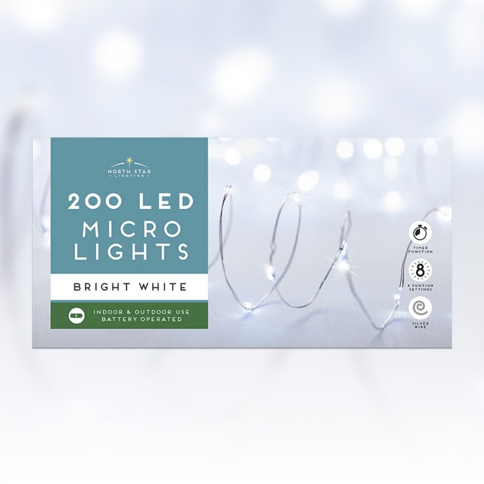  200 Micro Led Battery Operated Lights - Bright White