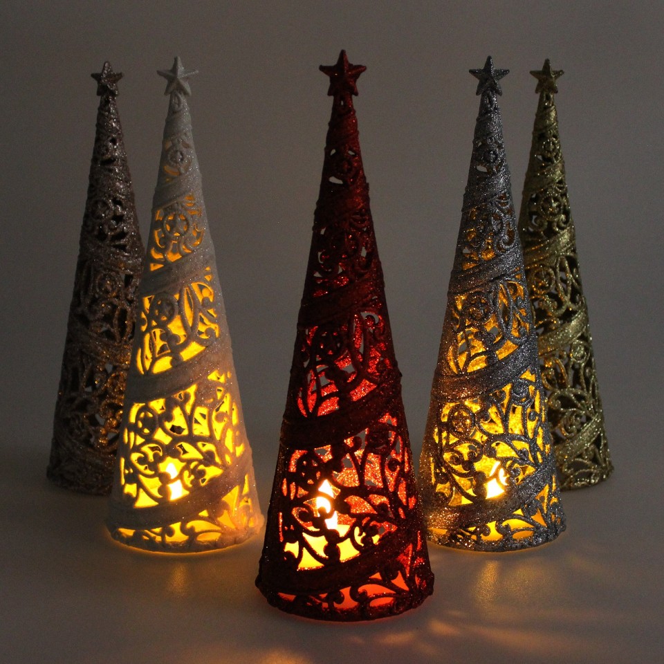 Pictured with LED tealights (not included) 24cm Christmas Tree Table Decoration 