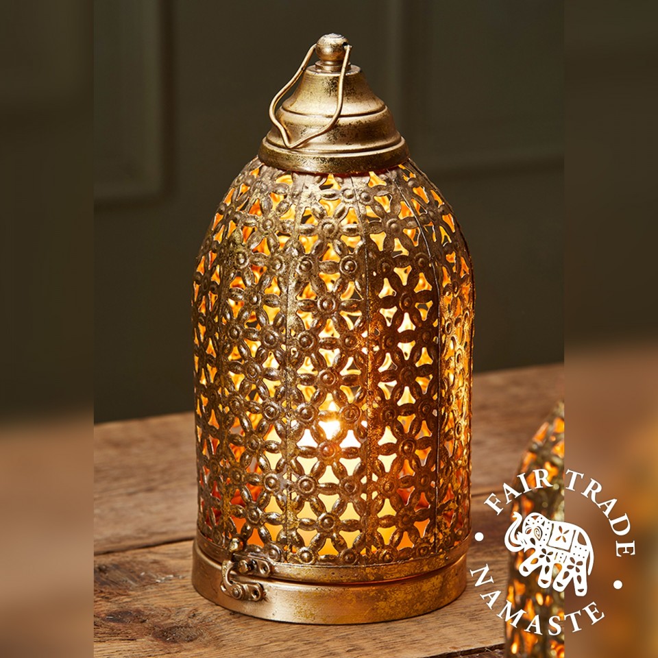  Gold Cutwork Dome Lantern 28cm Fair Trade (LT184)