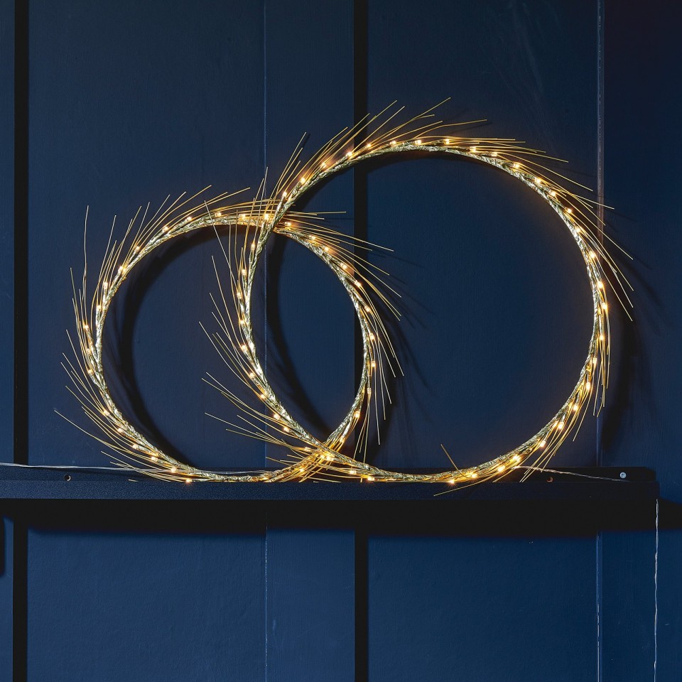 Available in 35cm or 45cm diameter Battery Operated Golden Halo Lights by Lightstyle London