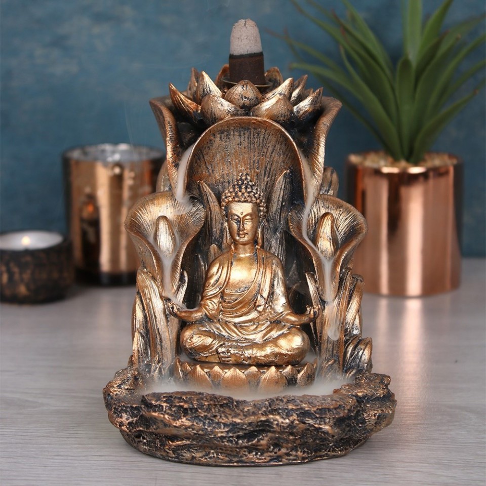  Bronze Finish Sitting Buddha Backflow Burner