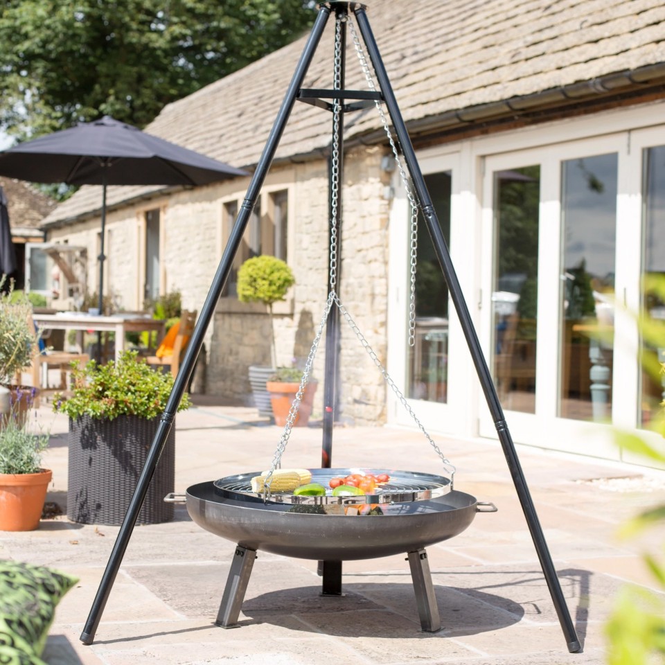 firepit not included Firepit Tripod with Hanging Grill