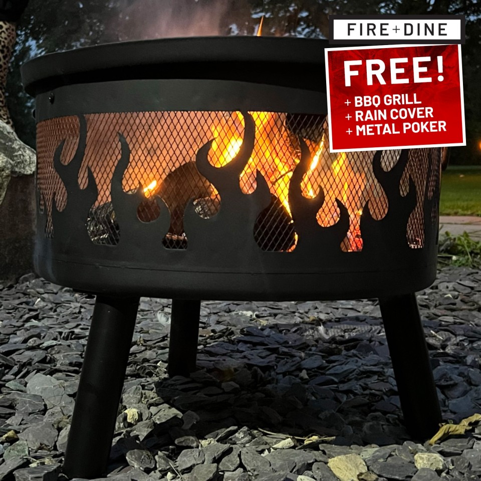  Flames Fire Pit & BBQ Grill With Rain Cover by Fire & Dine 