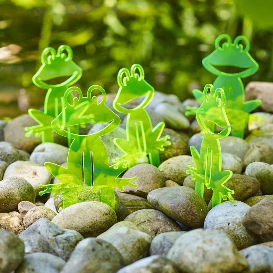 In sunlight Happy Frogs Fluorescent Green Suncatcher Stakes (5 Pack)