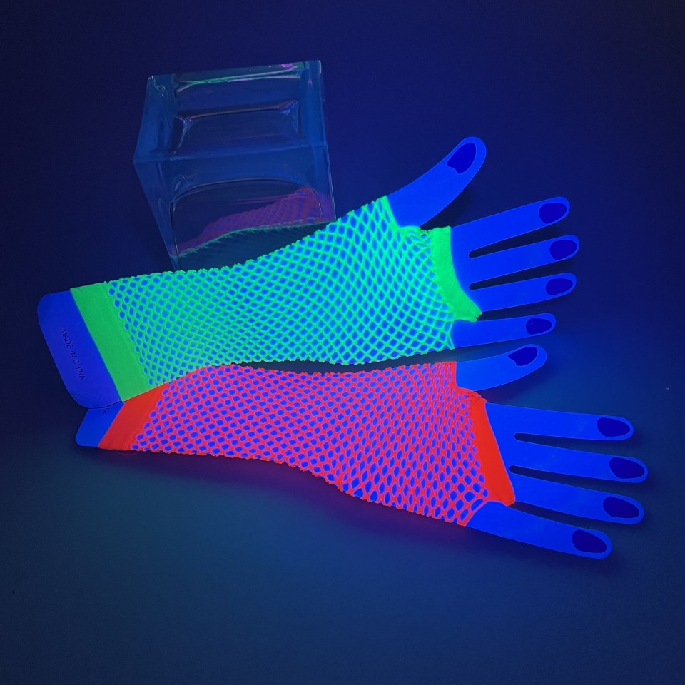  Long UV Neon Fishnet Gloves
