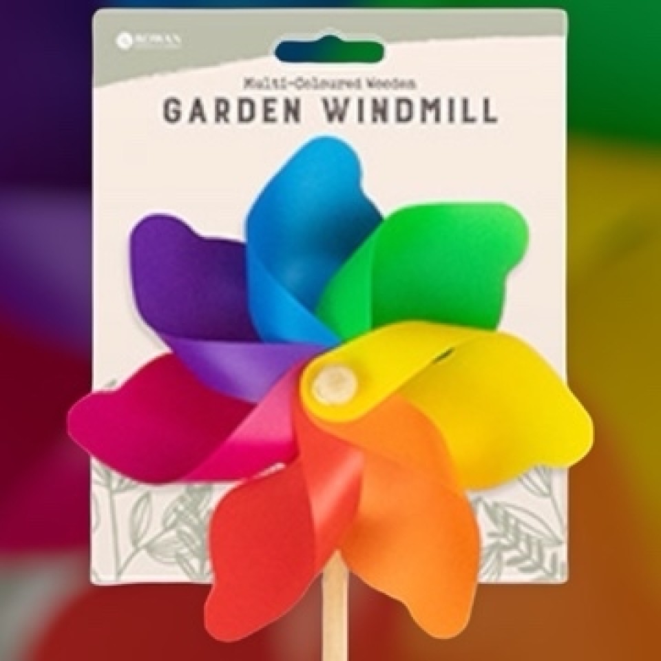  Multi-Colour Wooden Stake Garden Windmill