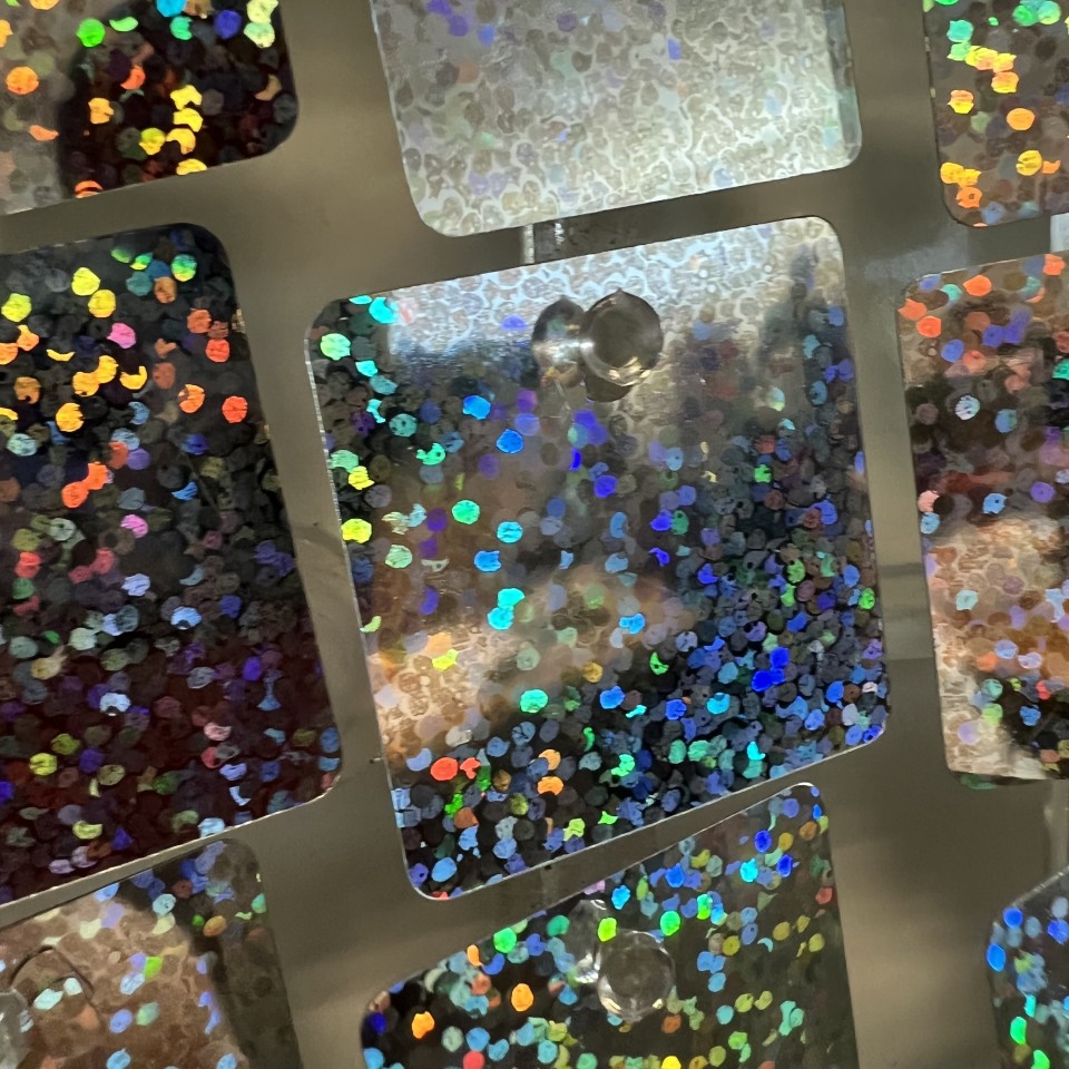 Close up of individual sequins Sequin Wall Panel - Holographic Connectable 30 x 30cm