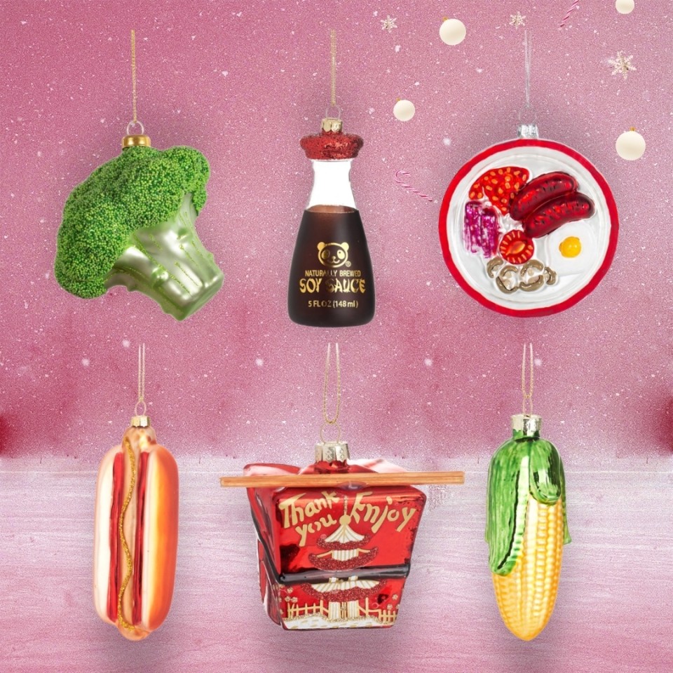 Not to scale, see individual dimensions Fancy Festive Food Glass Baubles