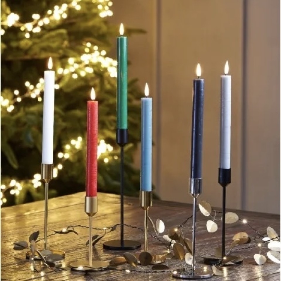 White, Red, Green, Blue, Charcoal, Grey, Left to Right Chandelier Led Taper Candles W/timer - 2 Pack