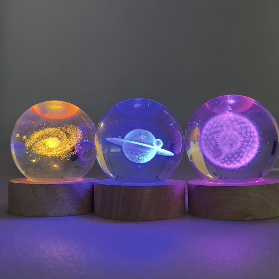 Choose from 3 intricate designs 3D Crystal Ball Colour Change USB Lamps - 3 Designs