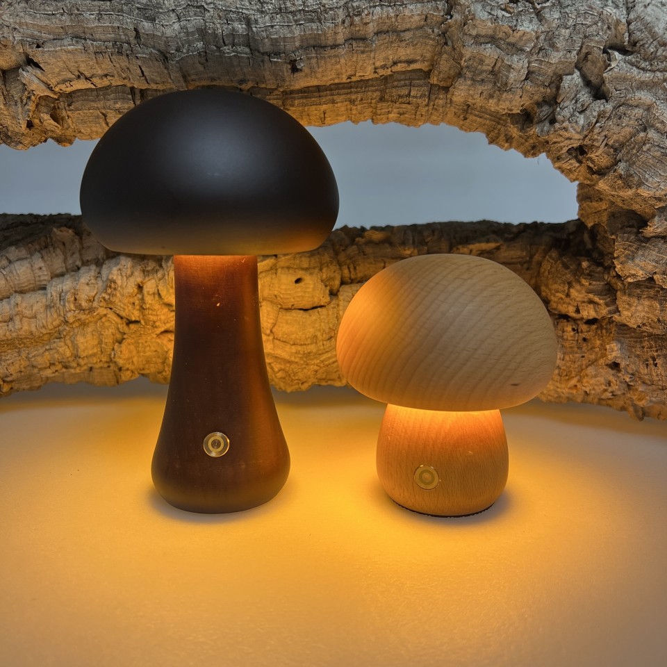  Wooden Mushroom Lamps - Rechargeable and Dimmable