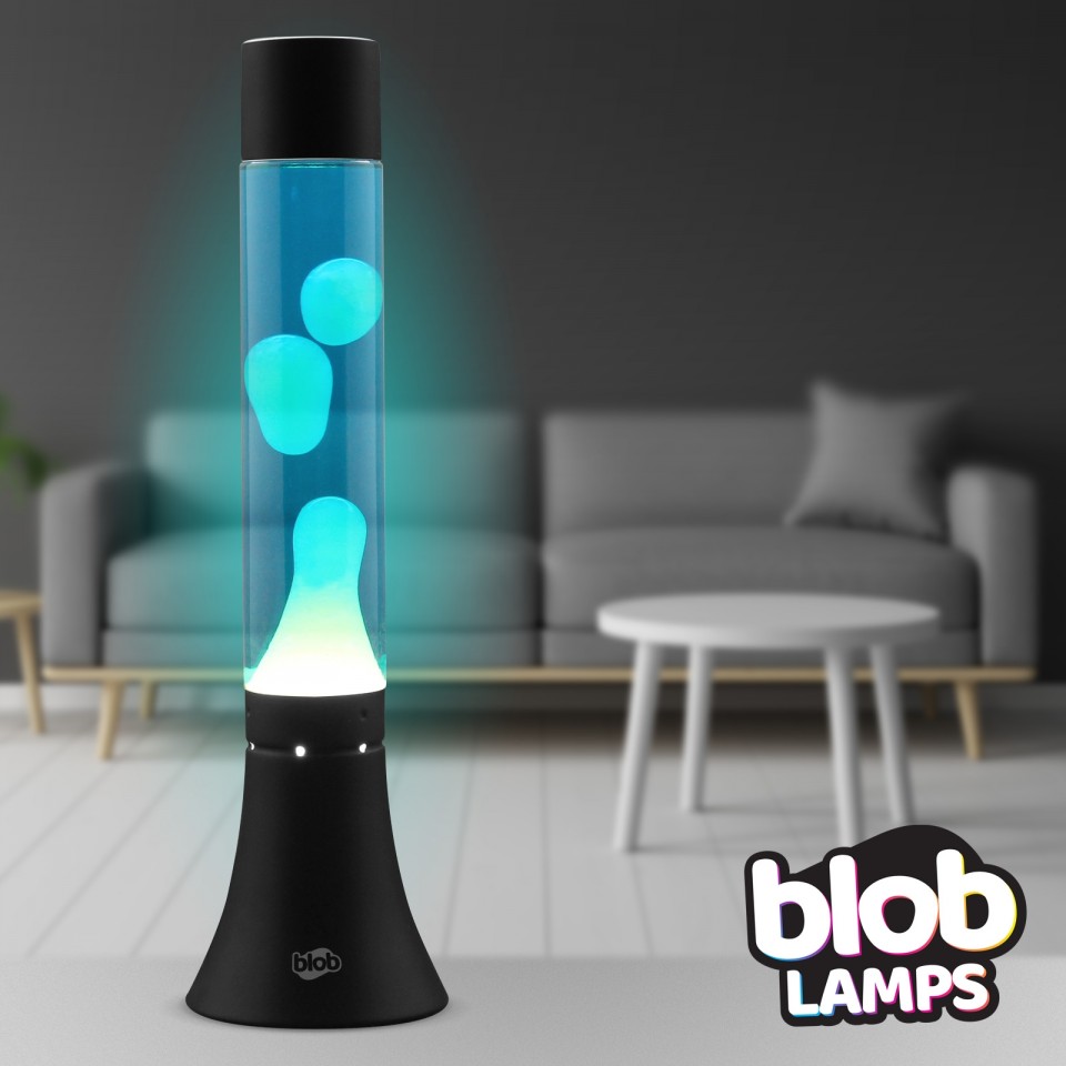  MODERN Blob Lamps Lava Lamp - Black Base - White/Blue