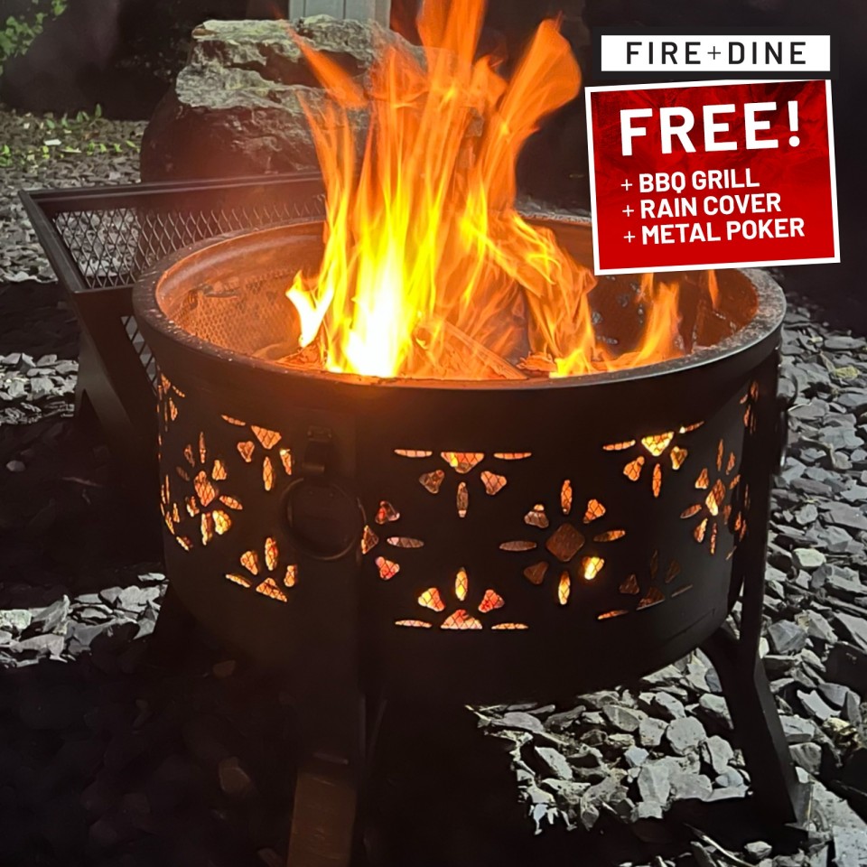  Morroc Fire Pit & BBQ Grill With Rain Cover by Fire & Dine 