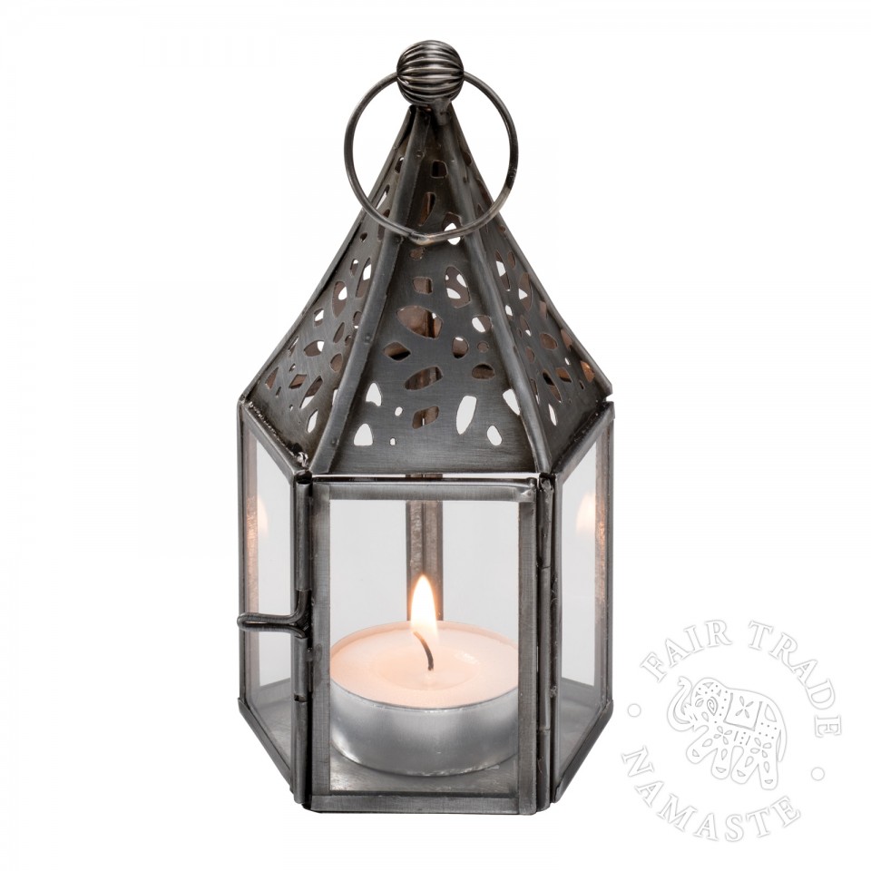  13cm Moroccan Lantern with Zinc Finish and Clear Glass LT133