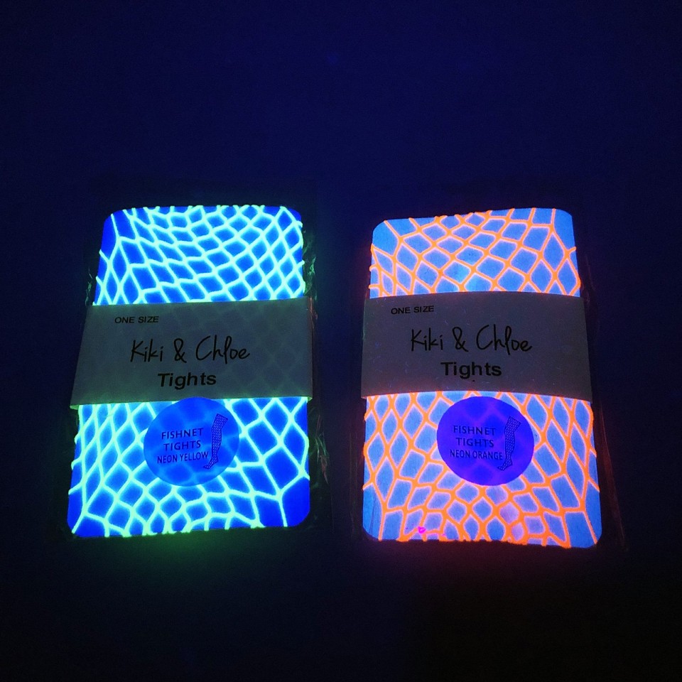 Shown under UV Light Neon Fishnet Tights