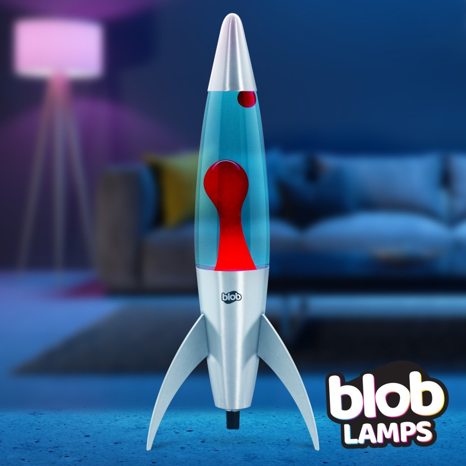  ROCKET Blob Lamps Lava Lamp - Silver Base - Red/Blue
