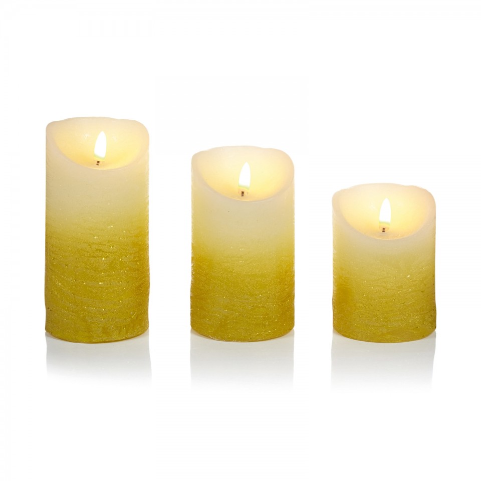  Set of Three Ombre Flickabright Gold Candles