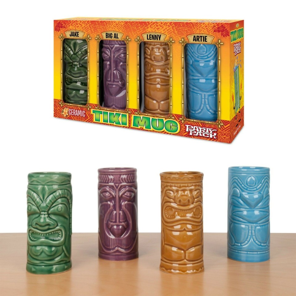  Set of Four Ceramic Party Pack Tiki Mugs