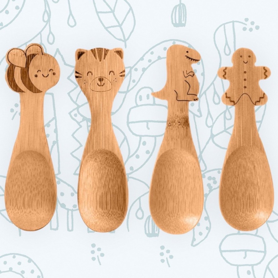 Available in 4 designs Bamboo Spoons for Little Hands - 3 Pack