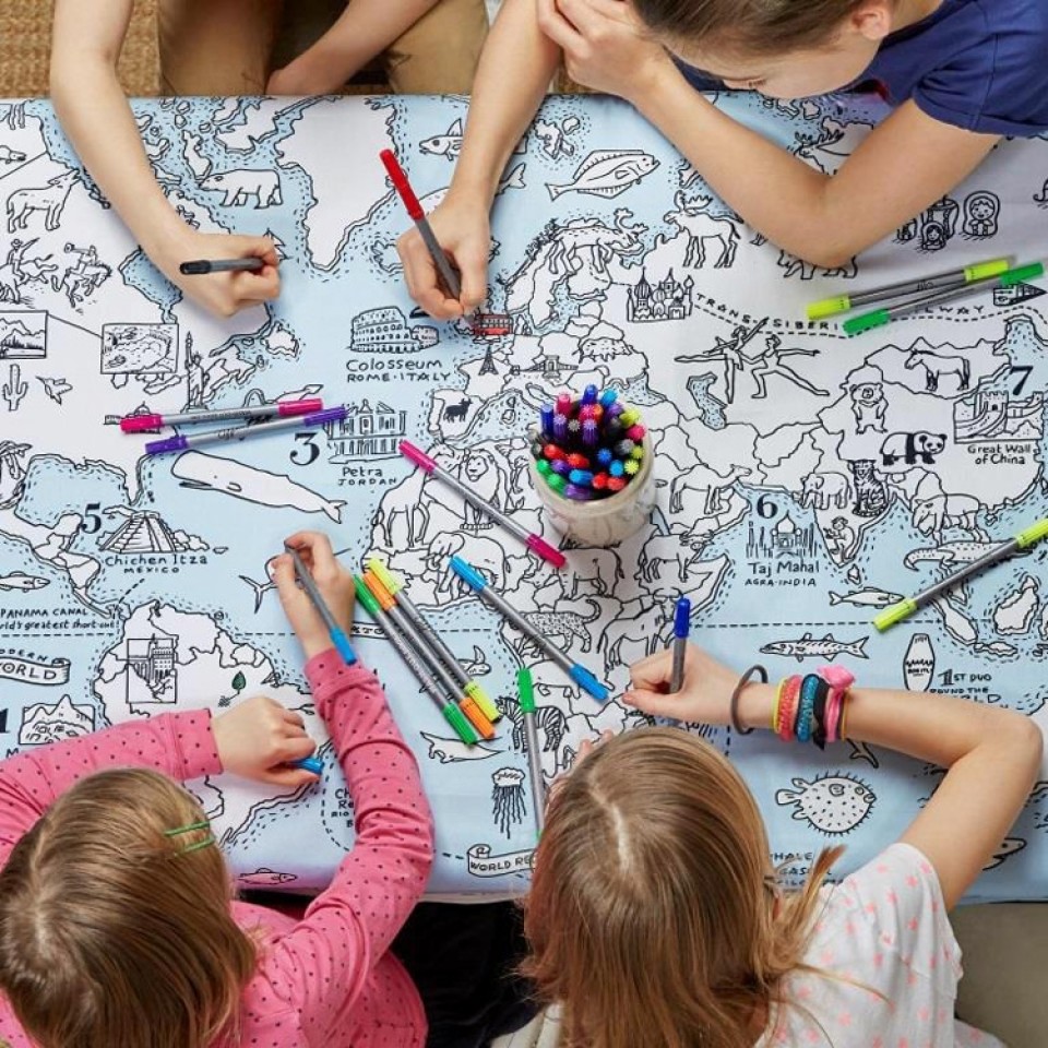  The Doodle World Map Table Cloth