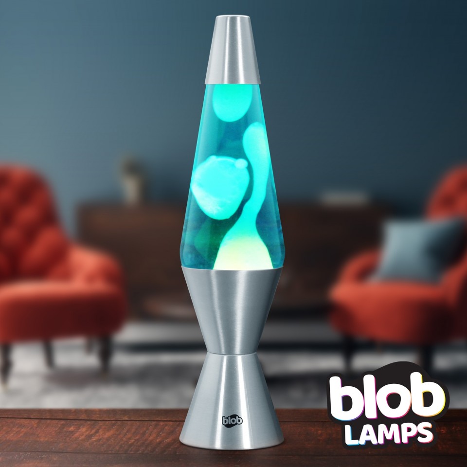  VINTAGE Blob Lamp - Metal Lava Lamp  14.5" - White/Blue