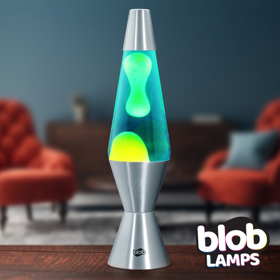  VINTAGE Blob Lamp - Metal Lava Lamp 14.5" - Yellow/Blue