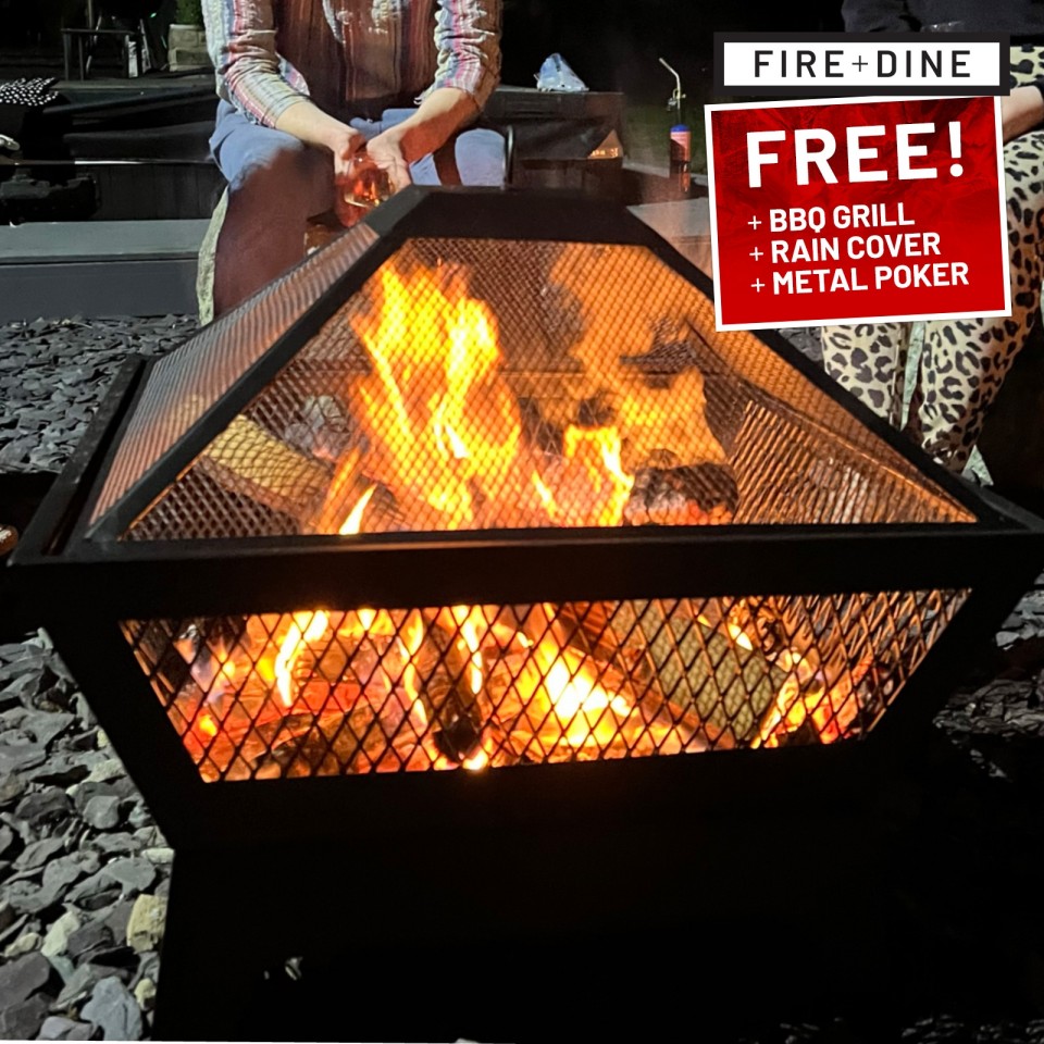  Windsor Steel Fire Pit & BBQ Grill With Rain Cover by Fire & Dine 