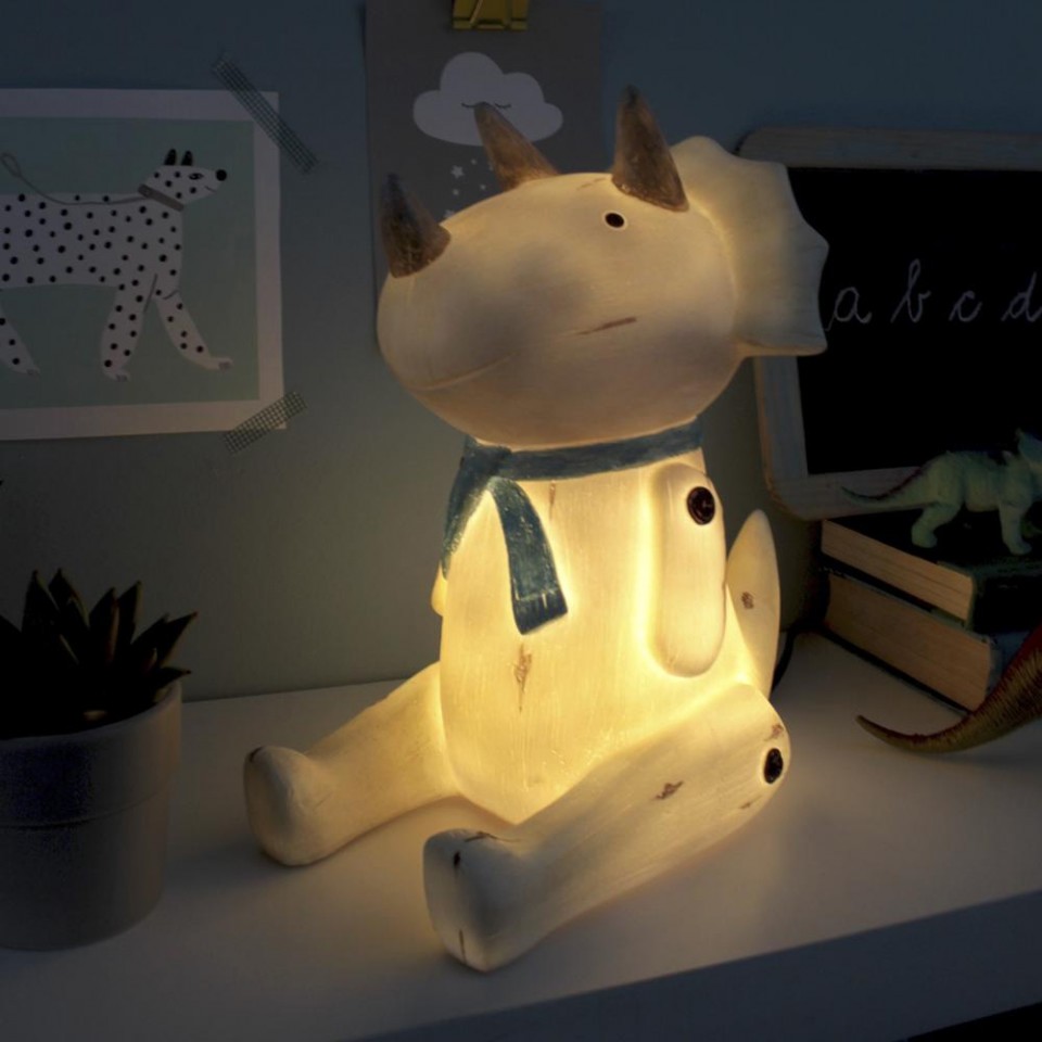  Wood Effect Sitting Triceratops Lamp