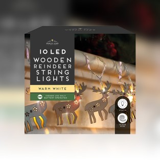 10 Battery LED Wooden Reindeer String Lights
