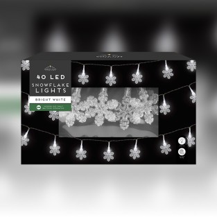40 LED Snowflake Lights Bright White - Battery Op