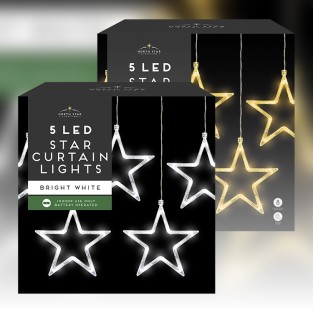 5 LED Star Curtain Lights in Warm or Bright White