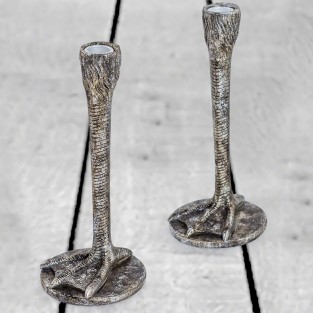 Pair of Antique Silver Bird Leg Candlesticks