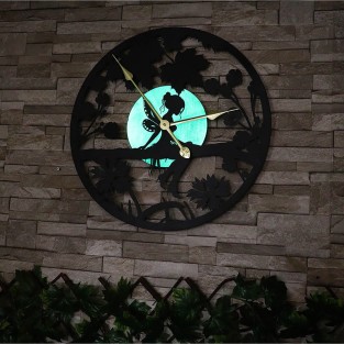Forest Fairy Silhouette Glowing Moon Wall Clock