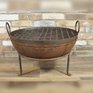 Genuine Indian Iron Kadai Fire Pit 60cm with BBQ Grill