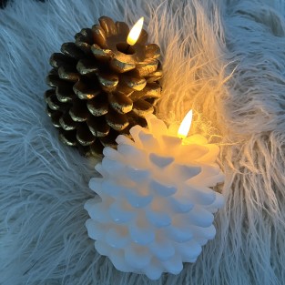 LED Flicker Flame Pinecone Candle in White or Brown Gold