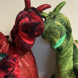 Enchanted Dragon Hand Puppets in Red or Green