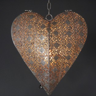Large Hanging Silver Heart Tealight Holder (6787)