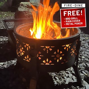 Morroc Fire Pit & BBQ Grill With Rain Cover by Fire & Dine 
