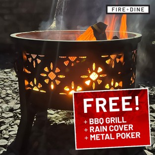 Morocc Fire Pit & BBQ Grill With Rain Cover by Fire & Dine 