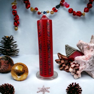 Red Pillar Advent Candle on Glass Plate with Festive Decorations 