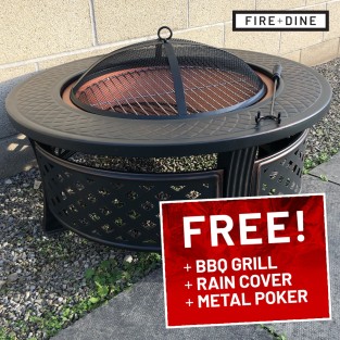 Rotunda 3 in 1 Fire Pit with BBQ Grills and Copper Effect Bowl