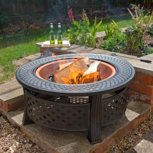 3 in 1 Round Fire Pit with BBQ Grills and Copper Effect Bowl